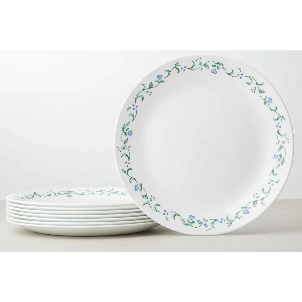 

Набор обеденных тарелок 10,25 дюйма, стеклянные тарелки из 8 частей, устойчивые к сколам для семейной столовой, легкая штабелируемая посуда