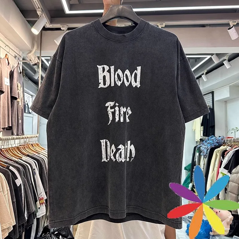 Версии высокого уровня, мытая Футболка с принтом крови и огня, черная футболка, топы с принтом слезы, футболка