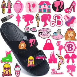 1-50PCS MINISO Pink girl Barbie Shoe Charms Garden Shoe Accessories Buckle Fit Clogs Decaration Sandals Decorate Men Women Gift