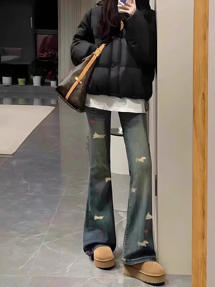 Plus Size Fce Foderato Thiened Micro Svasato Denim Jeans Donna Autunno Inverno Plus Size Vita alta Dimagrante Elastico dritto...