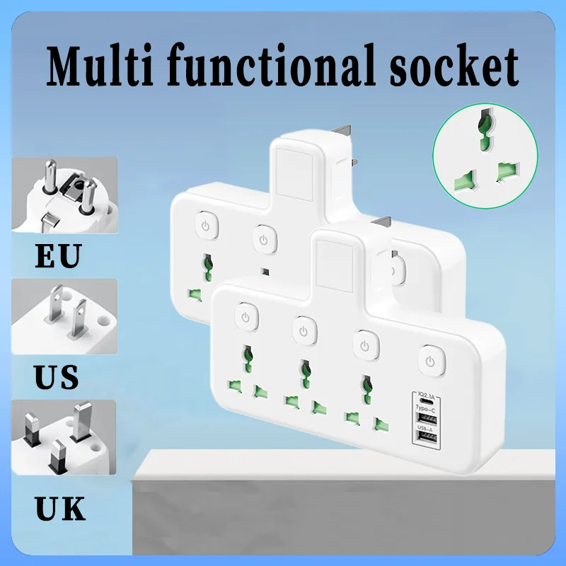 US EU UK Plug Universal Outlet Power Strip Multitap AC Separate Control Wall Socket With USB Fast Charge Multiprise Plug Adapter