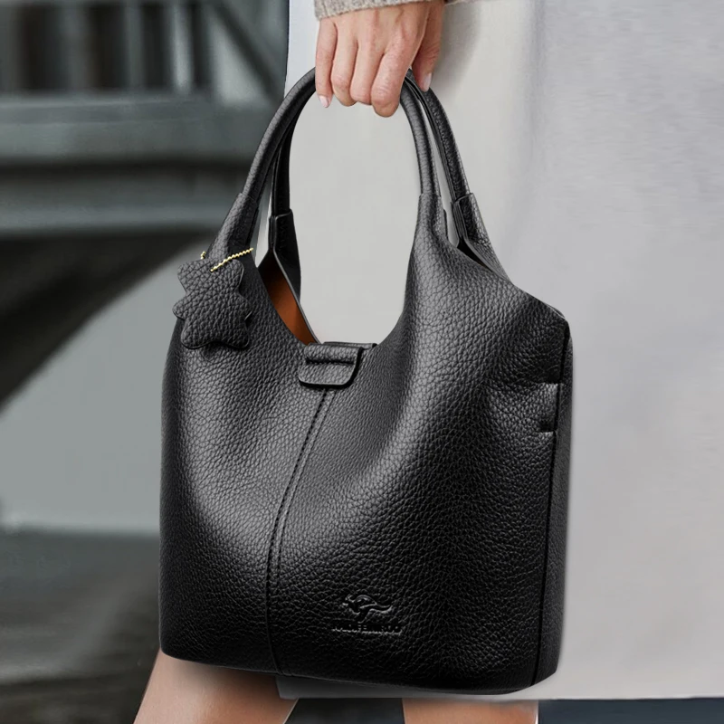 2024 New High Quality Soft Leather Women Bucket Bag Luxury Large Capacity Female Handbag Famous Designer Women\'s Shoulder Bags