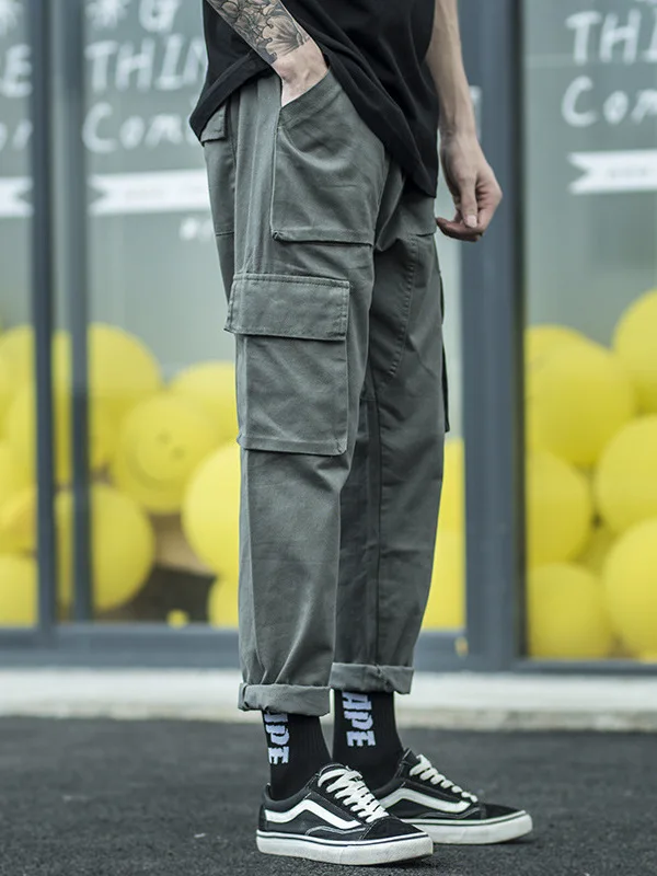 

Trendy Loose Multiket Straight Casual Pants for Men mid Waist Long Trousers Youthful Energy Sle Workwear Autumn Season