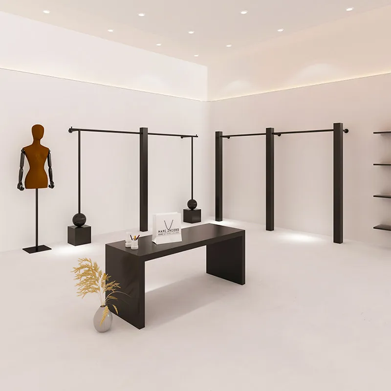 

Стеллаж для демонстрации одежды в магазине, черный настенный стеллаж для одежды, стеллаж для демонстрации мужской и женской одежды, стеллаж для демонстрации одежды в стиле интернет-селебрити