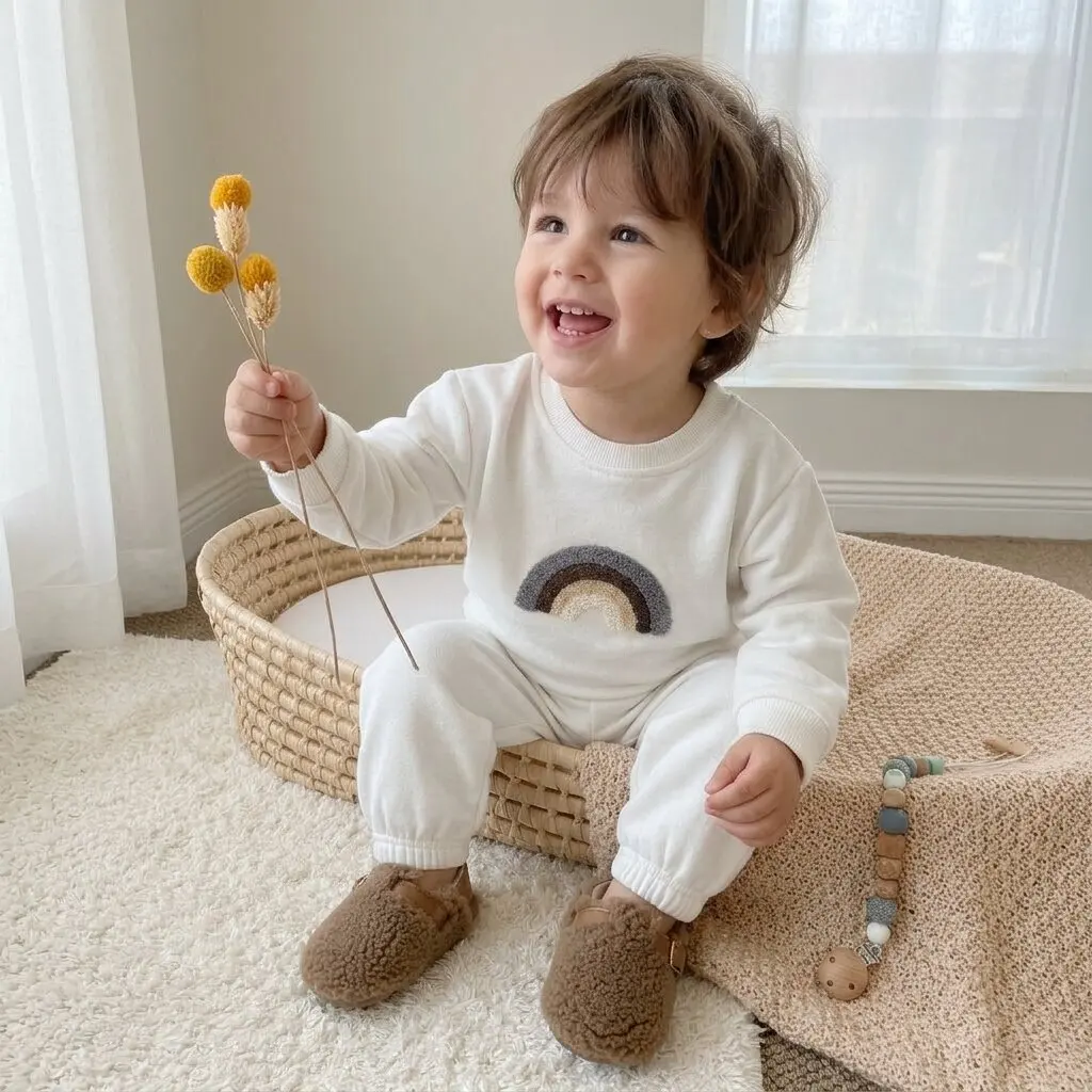 Baby Rainbow Embroidery Tracksuit Infant Long Sleeve Sweatshirt + Pants 2Pcs Outfit Toddler Soft Casual Autumn Clothes