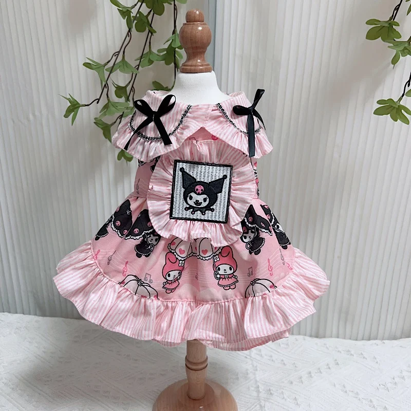 Cute Cartoon Print Pet Dog Clothes Handmade Cotton Pink Princess Dresses For Small Medium Dog Spring Summer Puppy Dog Skirt Coat