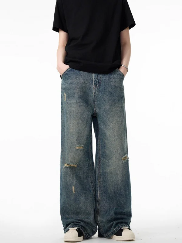 

Мужские джинсы American Retro Cleanfit прямого кроя, свободные, с эффектом потертости, широкие штанины, повседневные, со средней посадкой, длинные брюки