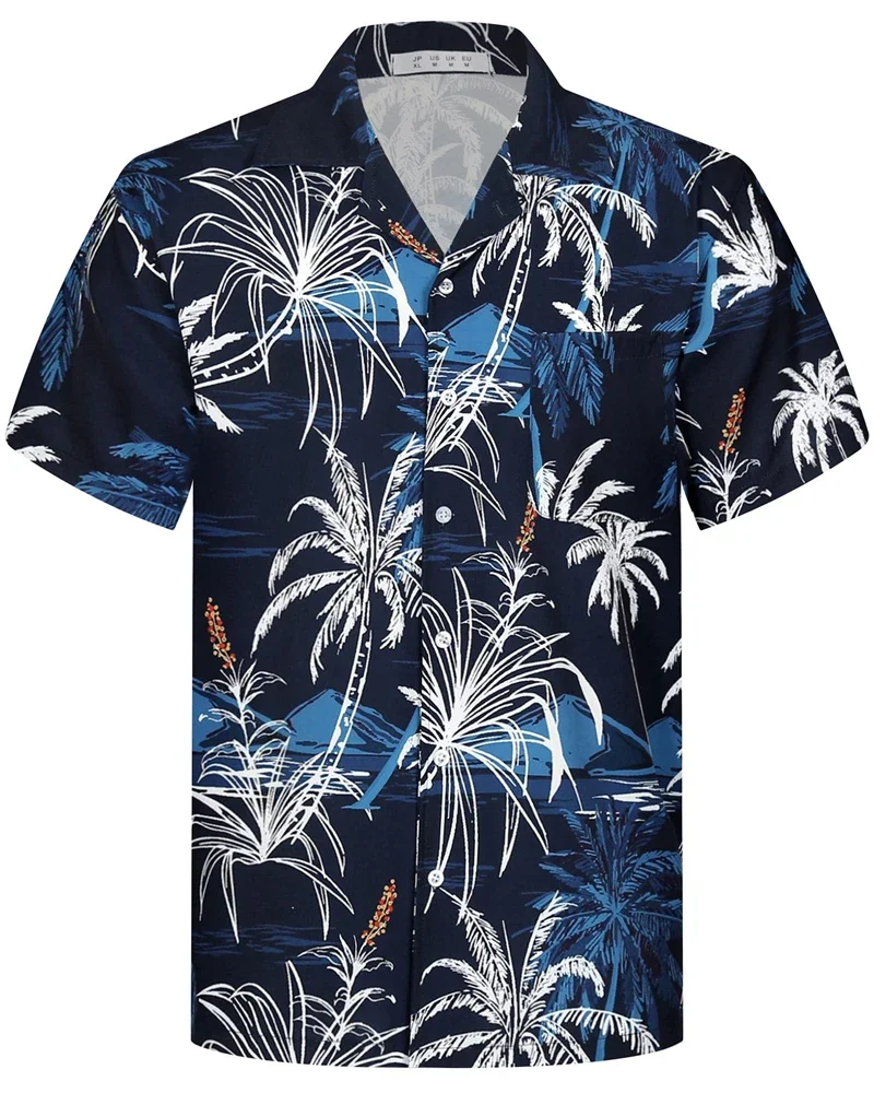 Summer Fashion Mens Hawaiian Shirts Short Sleeve Button Coconut Tree Printed Casual Beach Aloha Shirt Plus Size 6XL Hombre Ropa