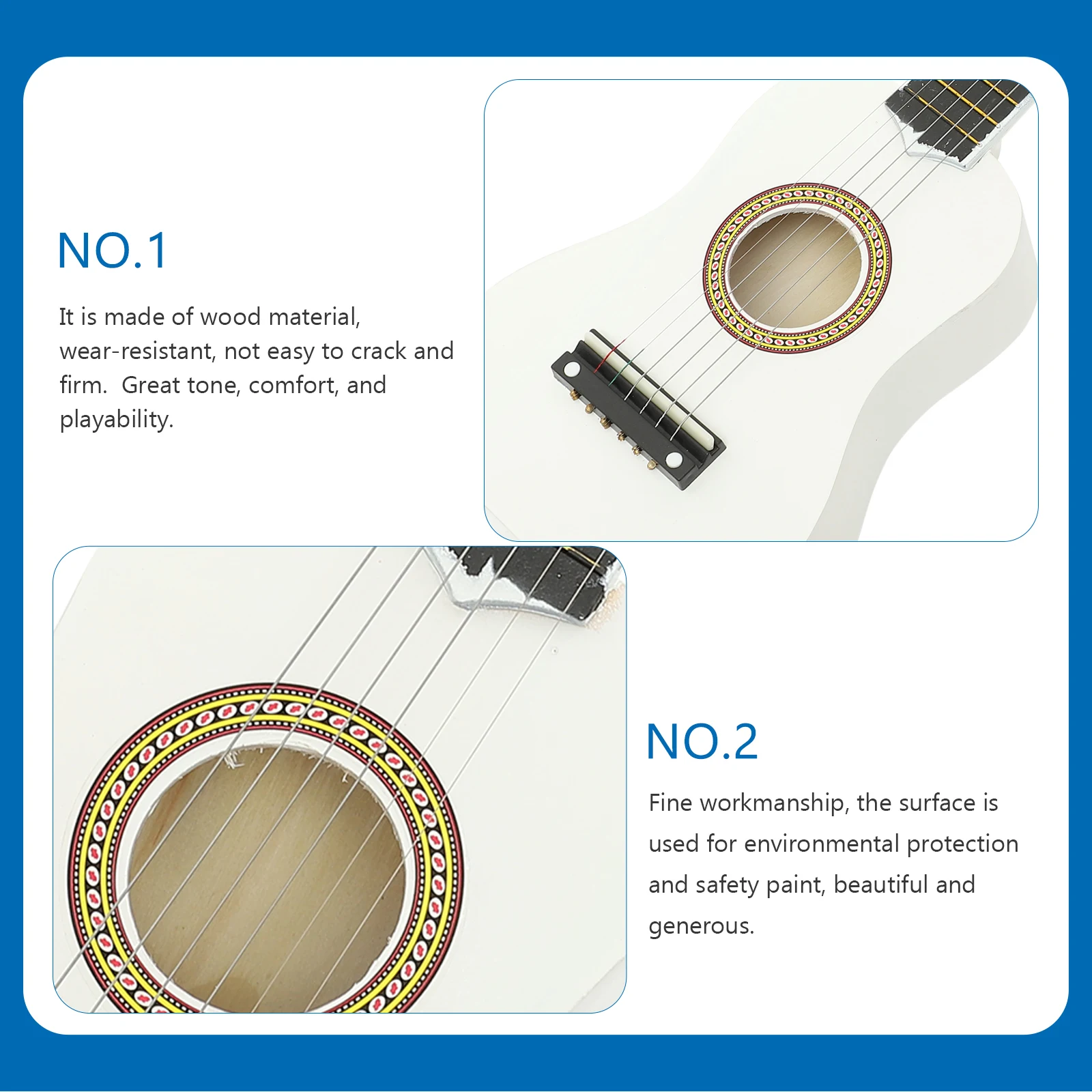 

21 Inch Children'S Guitar For Beginners Eco-Friendly Paint Mini Acoustic Folk Instrument Kids Music Travel Present White Bamboo
