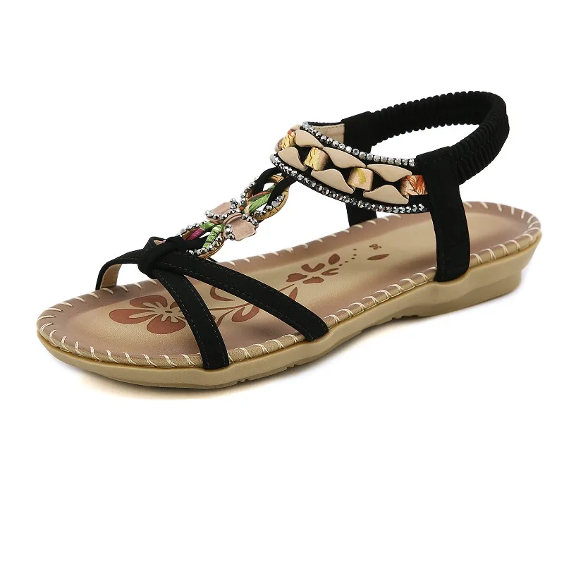 

Summer Bohemian Style Women's Sandals Open-toe Beaded Rhinestone Buckle Beach Women's Slippers Woman's Shoes Sandalias De Mujer