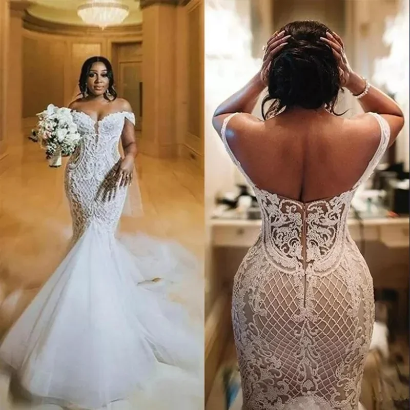 

Customized Sexy Off The Shoulder Appliques Pearls Mermaid Wedding Dresses Vestido De Casamento 2024 Backless Bridal Gowns