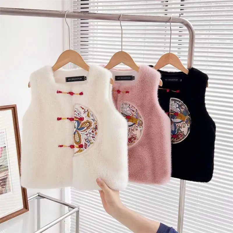 

Новинка 2023 года, зимний детский жилет в китайском стиле для девочек, жилет с вышивкой в китайском стиле, детский жилет без рукавов, топ для подарка LI871