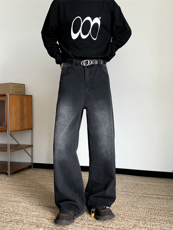 

Винтажные джинсы с американской талией, мужские модные свободные прямые длинные брюки, широкие повседневные брюки High Street Vibe