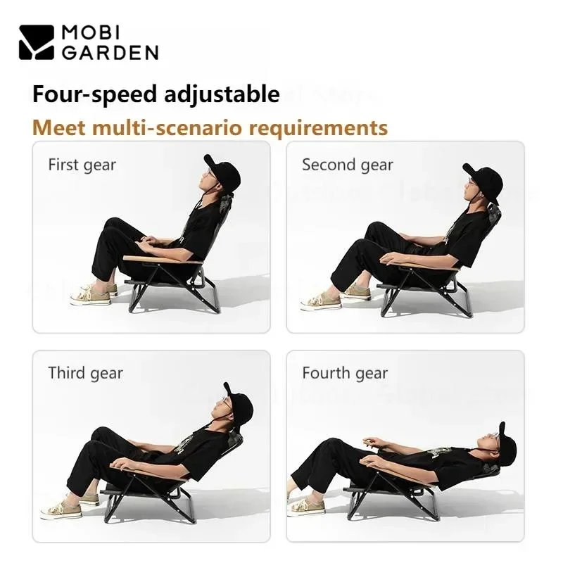 MOBI GARDEN Camping Adjustable Low Chair Portable Aluminum Alloy Leisure Chair With Pillow Single Outdoor Picnic Office Armchair