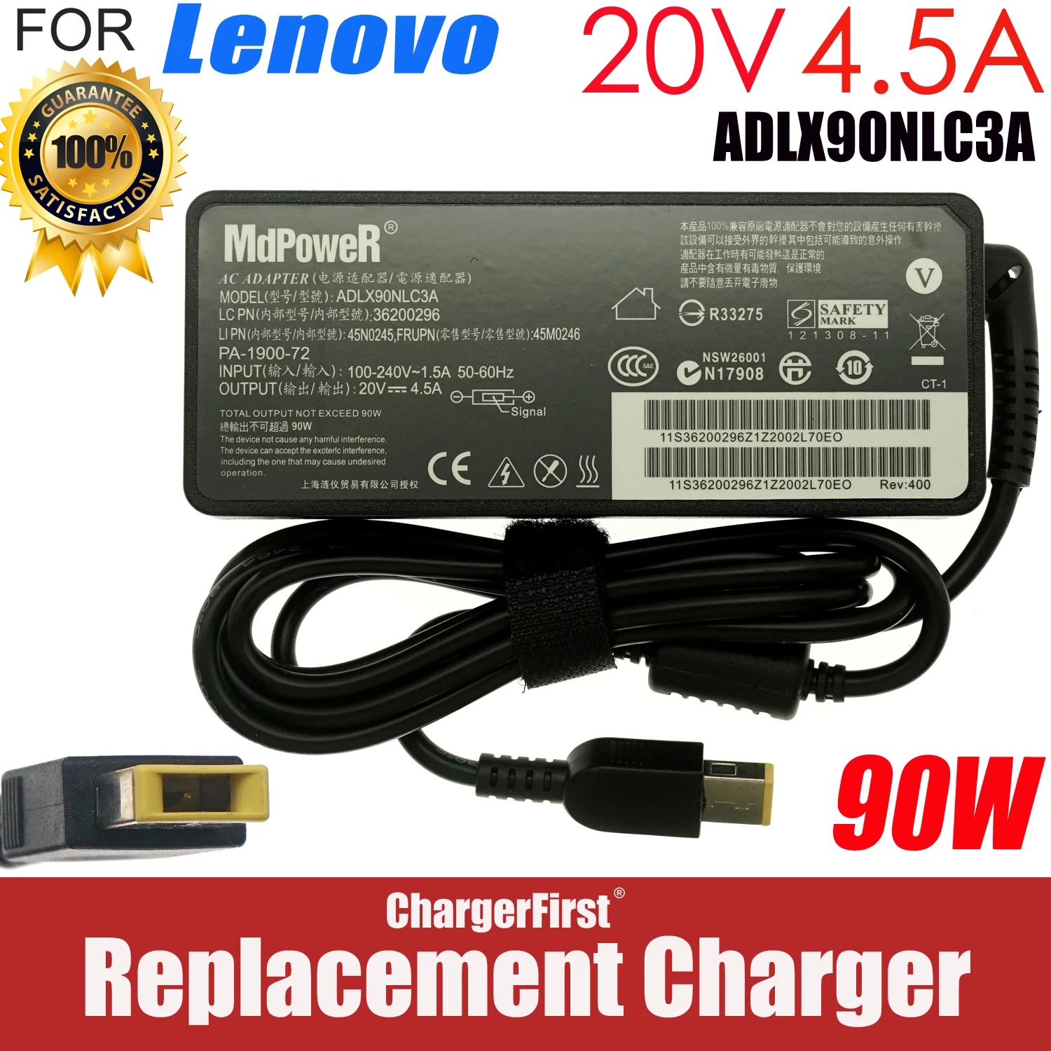 ADLX90NLC3A 45N0245 45M0246 20V 4.5A 90W AC Adapter for Lenovo ThinkPad T440 T460p L540 X240 X1 Carbon IdeaPad G500 G700 Charger