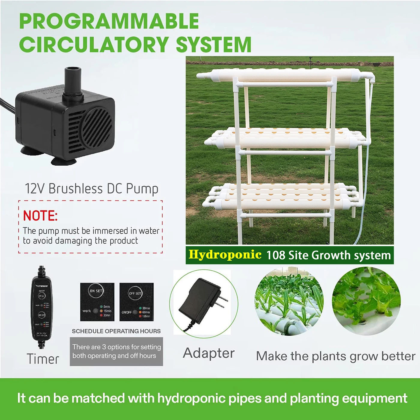 مجموعة نظام زراعة الزراعة المائية، 3 طبقات - 108 فتحات زراعة، أنابيب PVC من الدرجة الغذائية - معدات زراعة بدون تربة أدوات نمو الحديقة #4