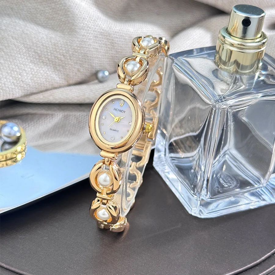 Retro imitation pearl women's watch oval women's bracelet watch quartz watch