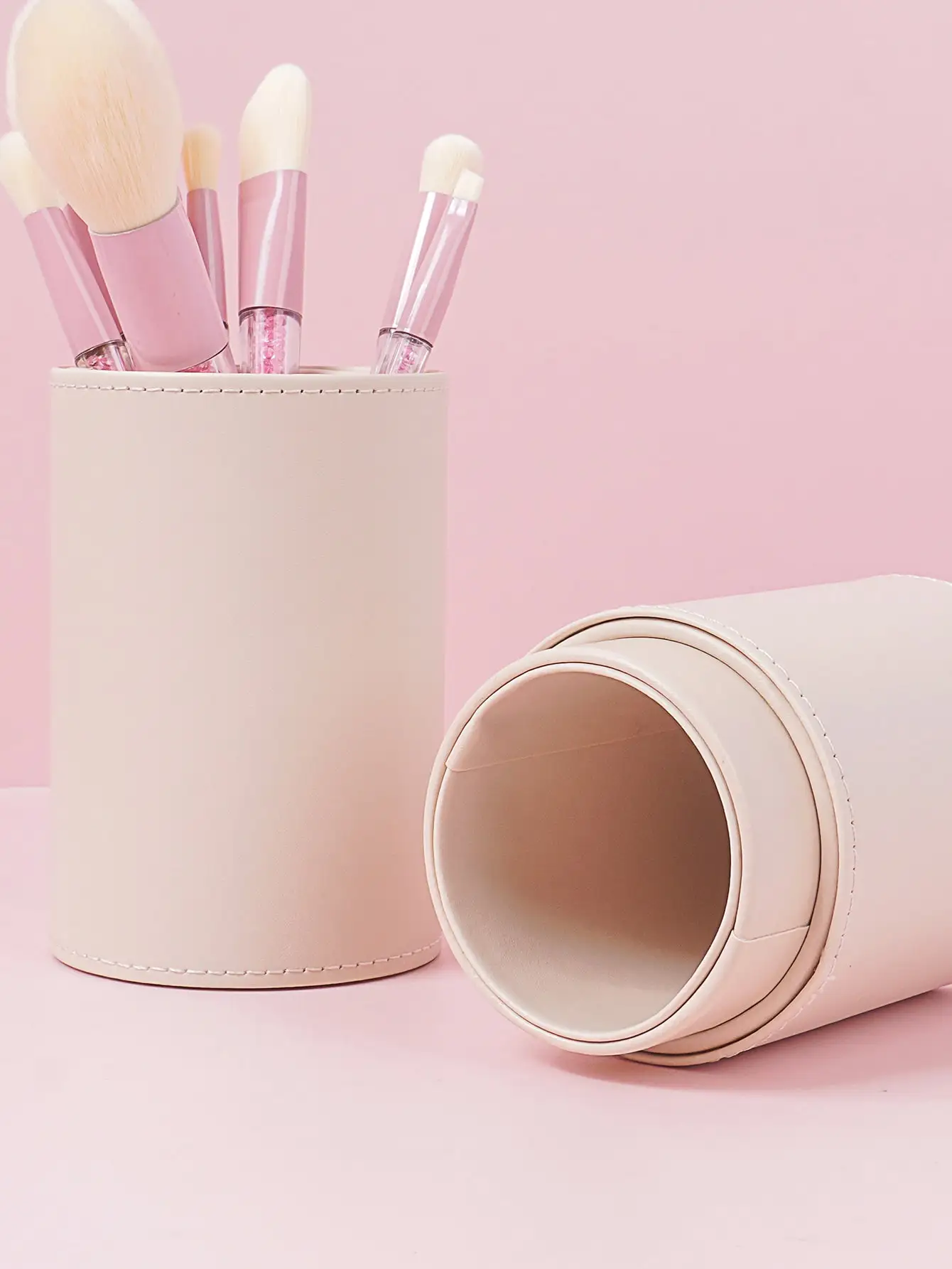 Cubo de cuero PU de gran capacidad para estudiantes, almacenamiento de brochas de maquillaje de escritorio, lápiz labial, lápiz de cejas