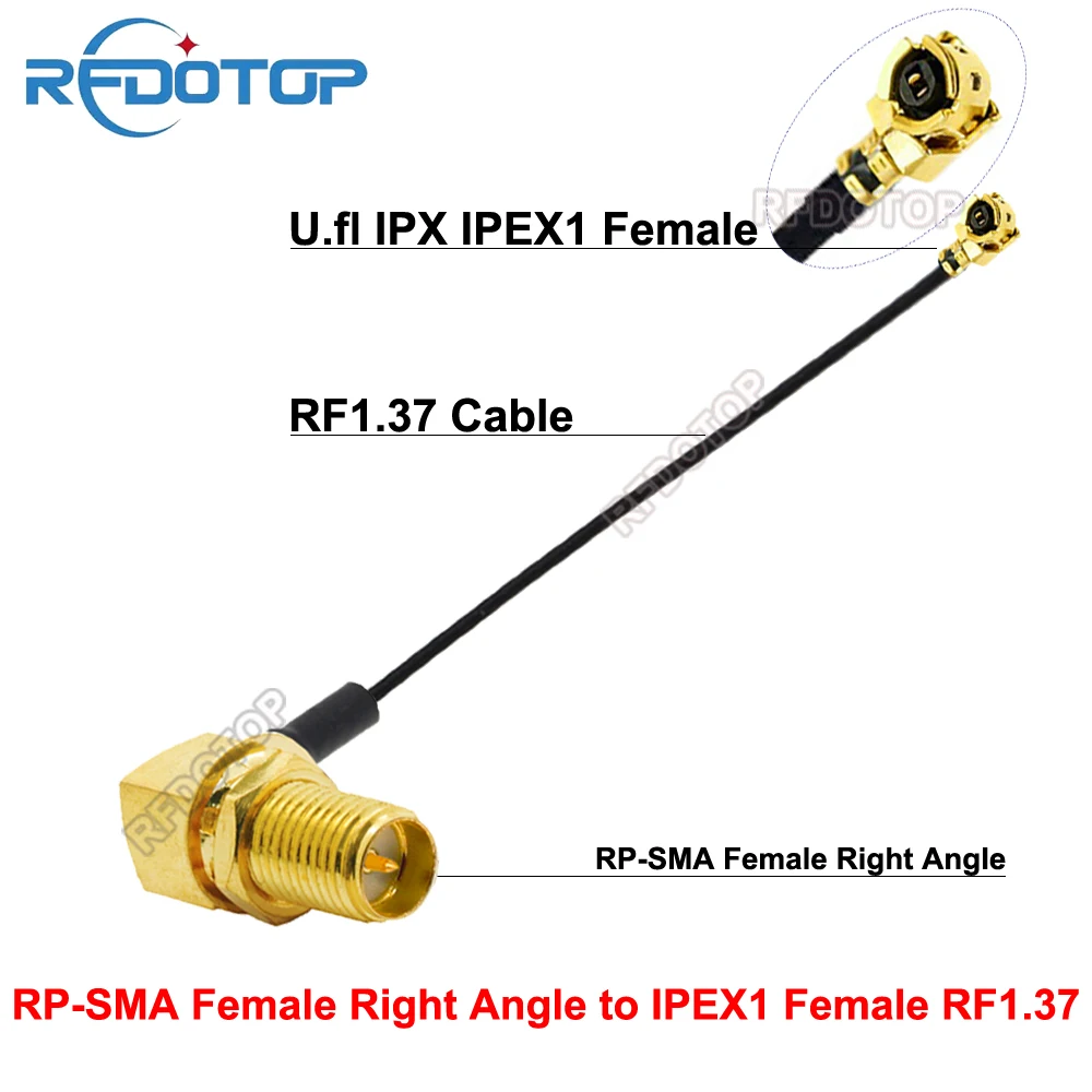 2PCS Right Angle RP-SMA Female to u.FL/IPEX-1 Female Conector RF1.37 RF Jumper Pigtail for WiFi Antenna IPEX1 Female to RPSMA-J