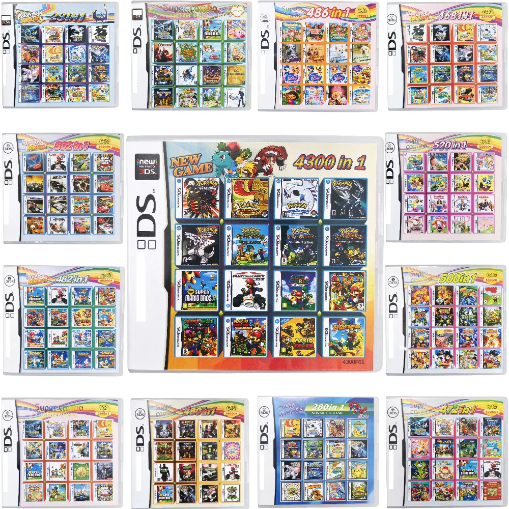 4300 482 486 500 520 in 1 DS Multi Game Cartridge Combo Card for NDS 3DS 2DS DSL DSI Video Game Console USA English Version Gift