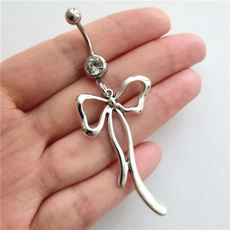 أنيقة القوس سحر البطن زر الدائري، Bowknot استرخى قلادة الفولاذ المقاوم للصدأ 14G السرة الحديد الدائري، شريط البطن مجوهرات الجسم