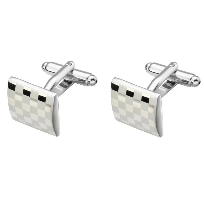 Stainless Steel Metal Cufflinks Rectangular Mirror High-Gloss Metal Cufflinks Square Pattern Gold Plated Cuff Nails