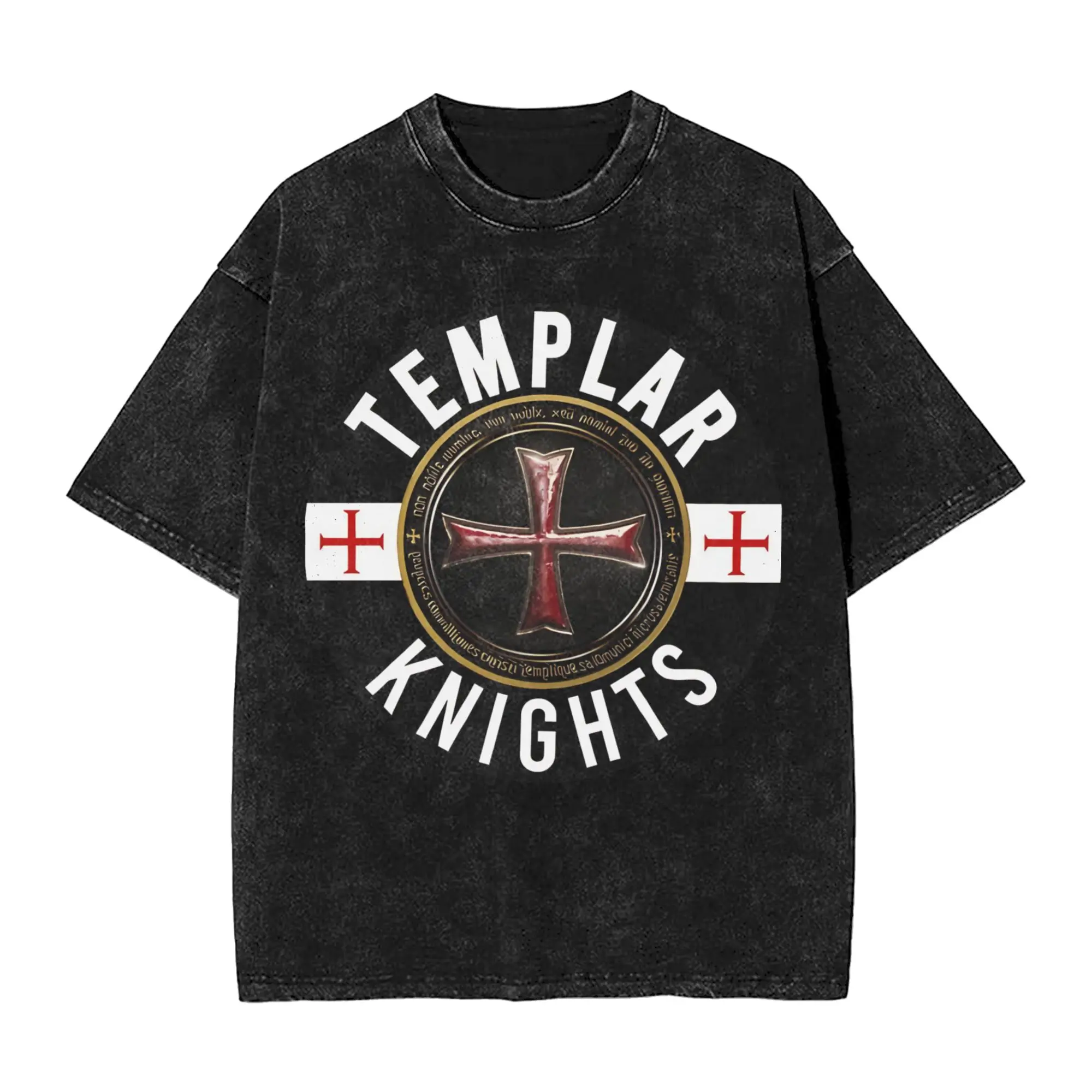 Harajuku Washed Shirt Templar Cross Knights Outfit Novelty T-Shirts Oversize  Streetwear Cotton Printed Tops Tees