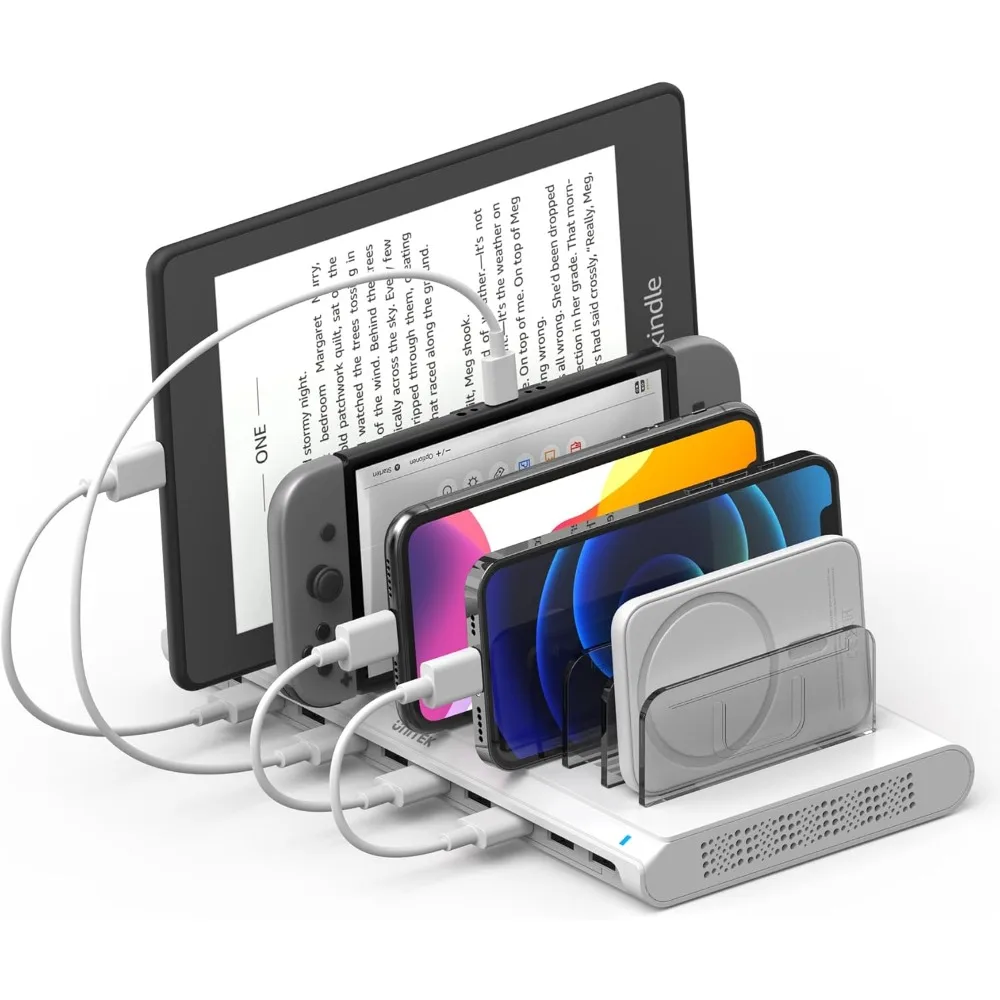 

Charging Station for Multiple Devices, 10-Port USB Charger with SmartIC Technology and Adjustable Dividers,