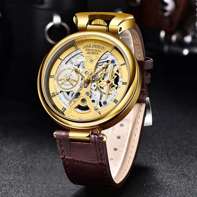 LIGE Men Watch Top Brand Luxury Sports Quartz Mens Watches Leather Waterproof  Date  Wristwatch Men Relogio Masculino+Box