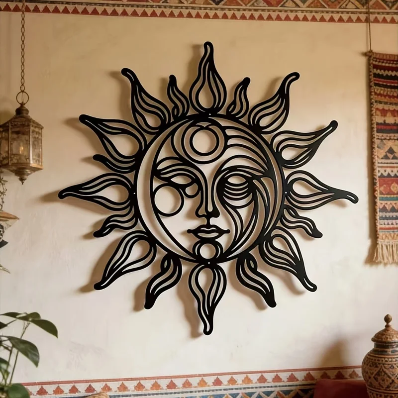 Wall Sculptures and Decorative Statues，Sun and Moon Metal Wall Artwork 1pc