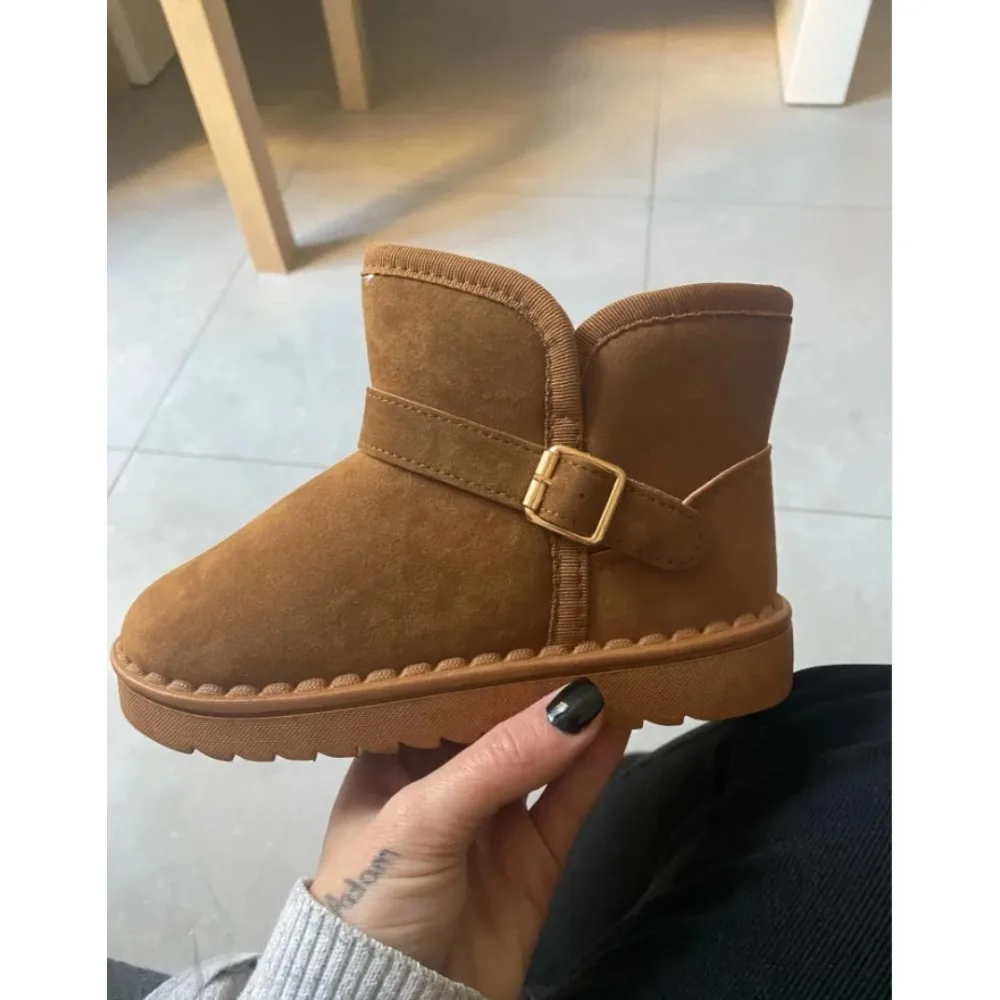 

Новые замшевые короткие ботинки для детей 2026 года с добавлением замши и противоскользящей подошвой, теплые зимние ботинки с хлопковой подкладкой