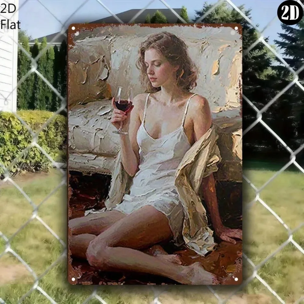 

Wall Art Metal Elegant Wine Glass Indoor Outdoor Decor, 8x12 Inch 2D Flat Iron Craft, Durable No Power Needed