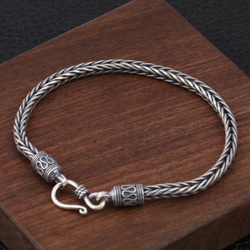 

s925 sterling silver ornament retro fashion twist weave square bracelet for men Thai silver personalized bracelet