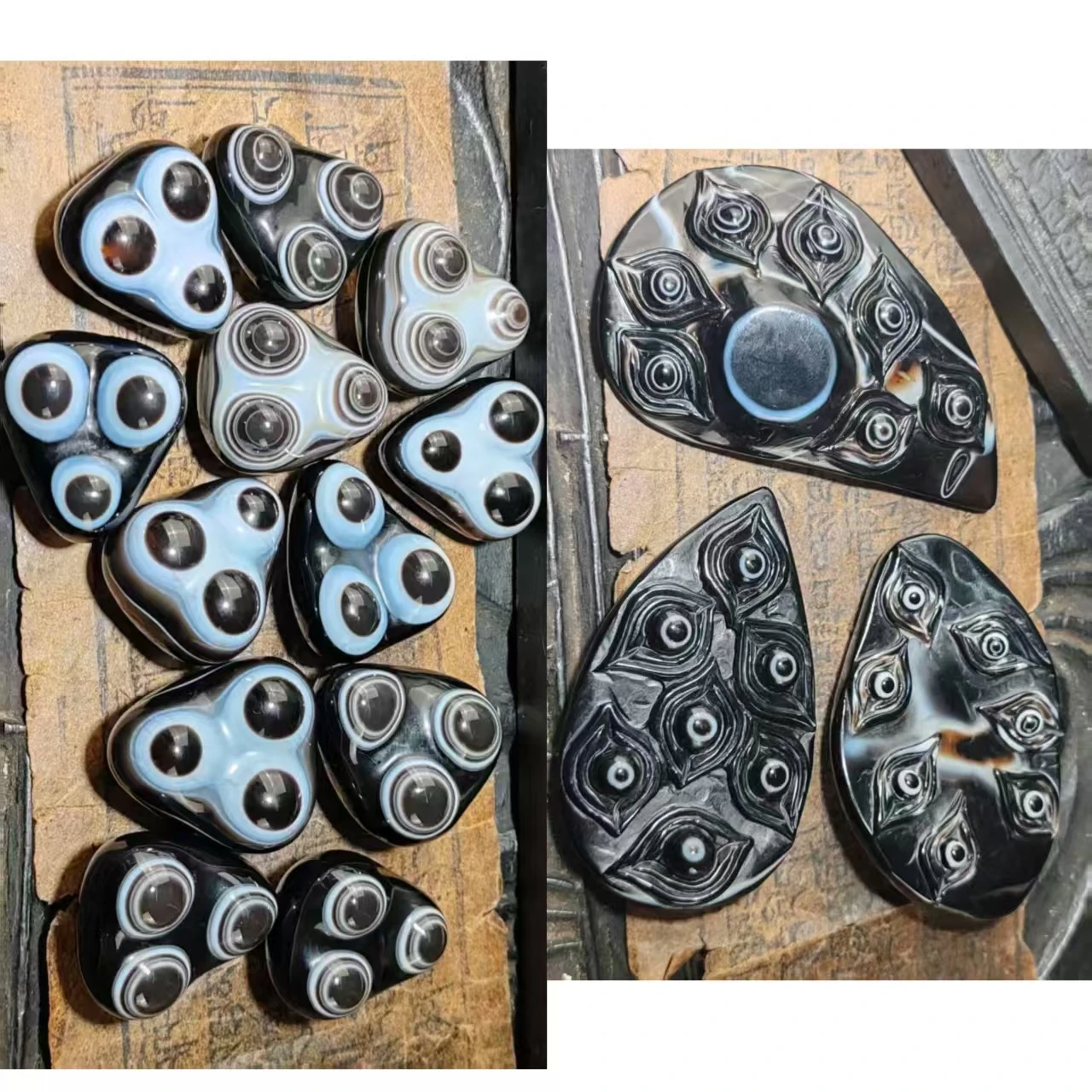 1pcs dziPure natural agate sheep plate beads three-dimensional relief three eyes accessories necklace pendant beads high quality