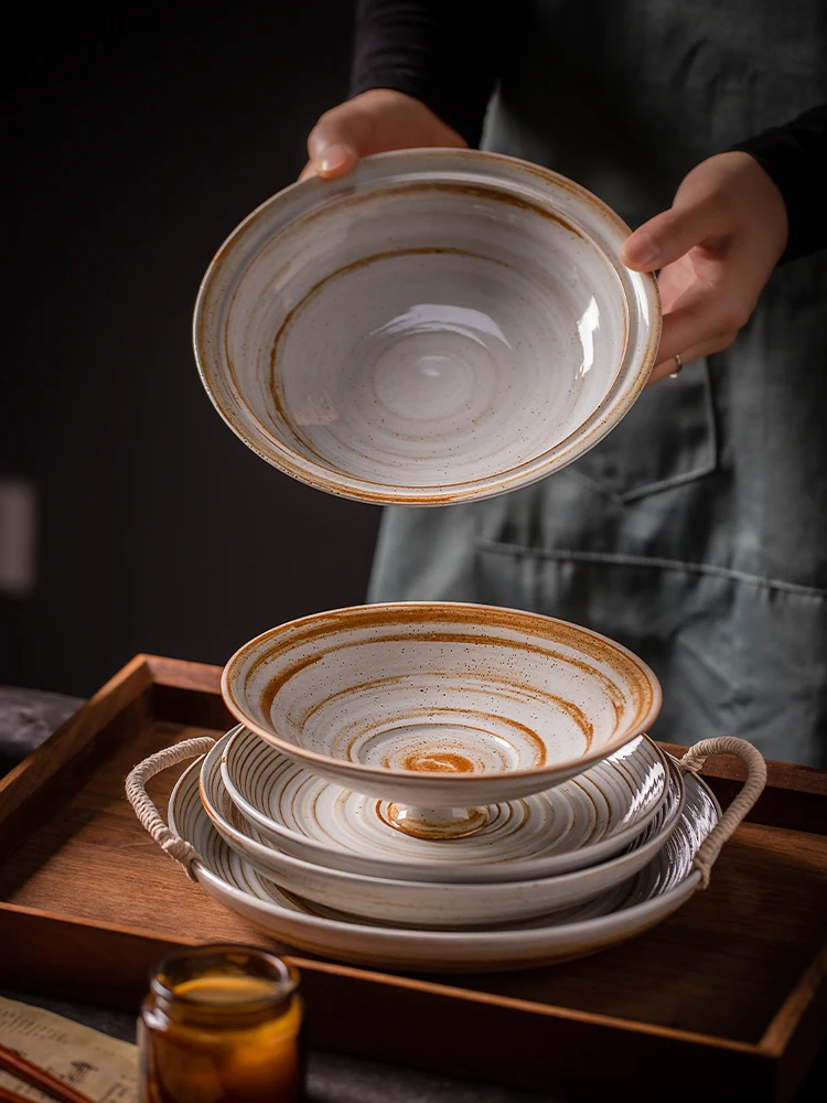 

Creative High Footed Bowl Jingdezhen Ceramics Bowl Plate Home Use Dish Plate Salad Deep Dish Japanese Style Ceramic Bowl