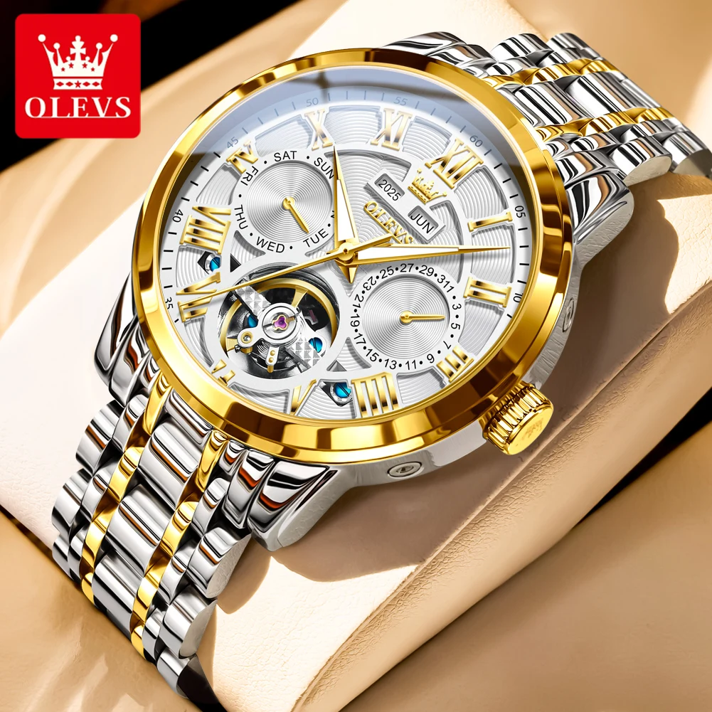 

OLEVS 6668, мужские полностью автоматические механические часы с полым маховиком, модные оригинальные водонепроницаемые роскошные мужские часы с календарем