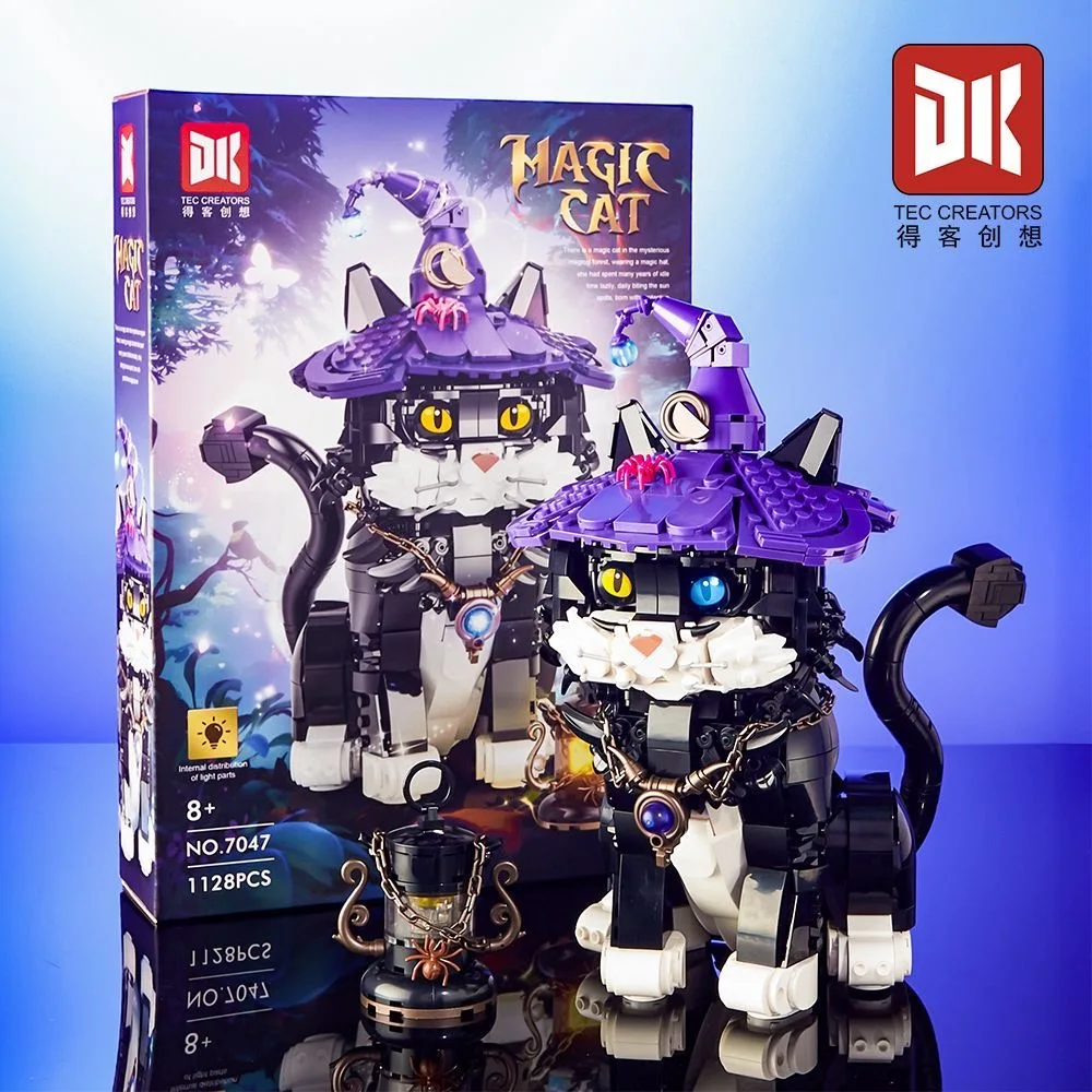 

1128 деталей MOC Magic Cat Building Blocks с волшебными светящимися элементами и глазами, меняющими цвет, модель игрушки, подарок на Рождество для детей, девочек и взрослых