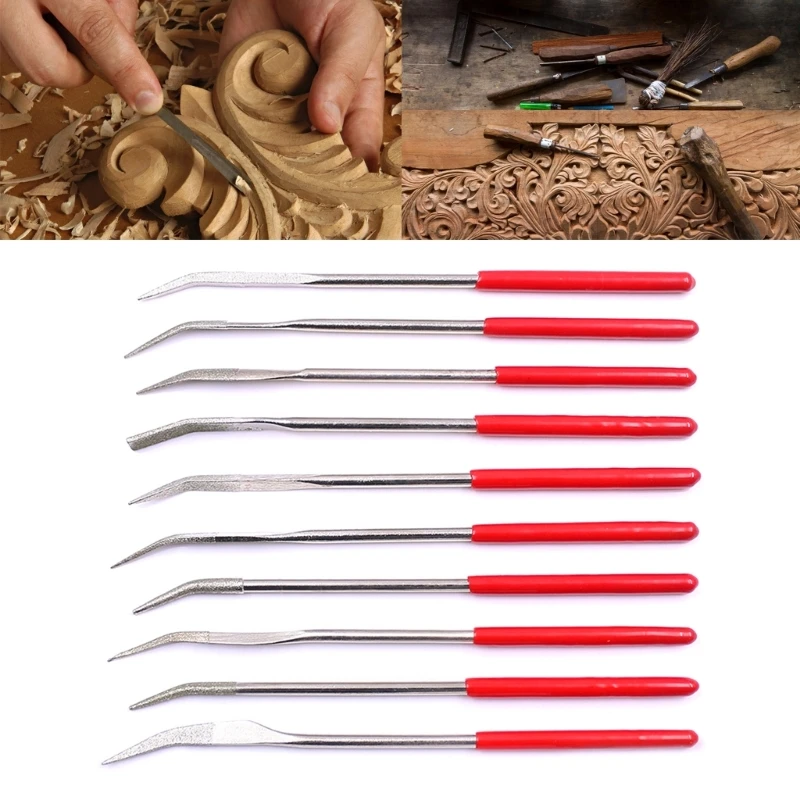 10Pcs Durable Diamond Coated Diamond Needle File Set with Soft Rubber Handle for Metalworking and Glass Repair for Hobbyists