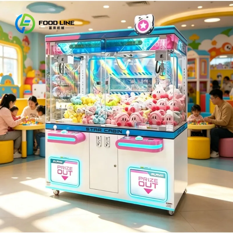 Customizable 2-Player Coin Operated Claw Machine, Arcade Crane Game Doll Vending Machine for Amusement Mall Business