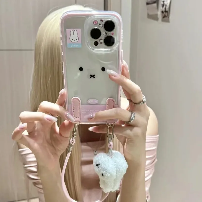 

New Kawaii Miffy Cartoon Expression High-value Wristband All Inclusive Transparent Phone Case iPhone16 15 14 13 12 11 Pro Max