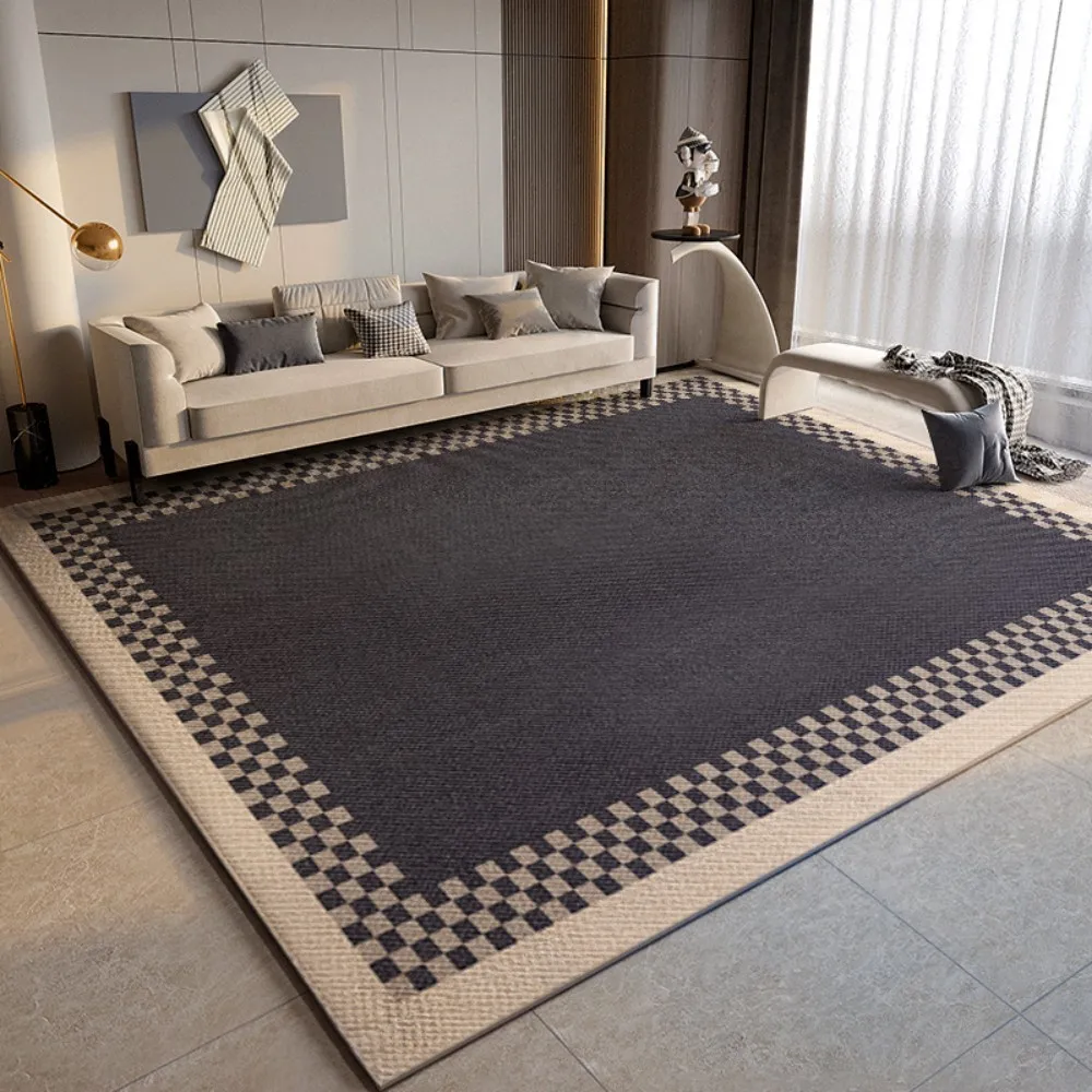 VIKAMA Solid Color Checkered Pattern Living Room Bedroom Floor Rug Sofa Rug Waterproof Wear Resistant Comfortable Home Decor