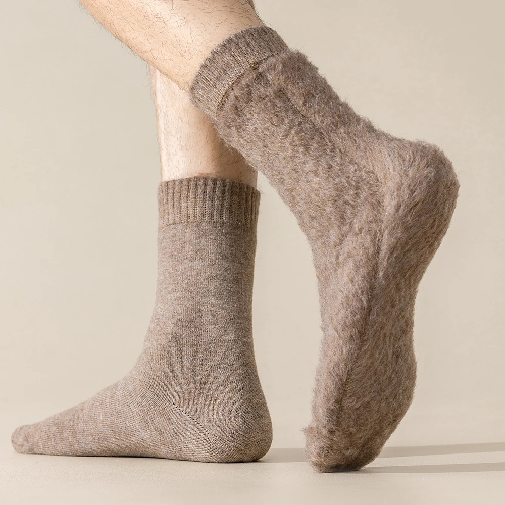 5 Pairs Winter Socks Men Thick Thermal Warm Socks Man Fuzzy Furry Middle Tube Crew Socks Cozy Fleece