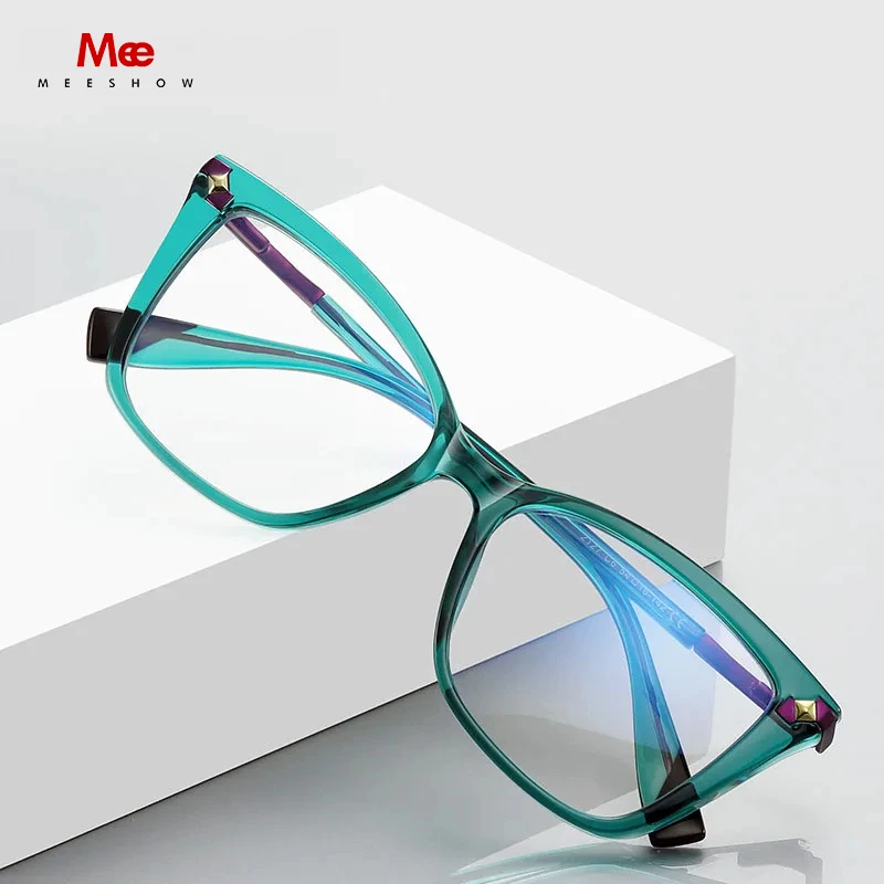 MEESHOW Cat Eye Myopia Prescription Glasses Hyperopia Women Reading CR39 Anti Blue Light Optical Eyeglasses Frame Lenses Lunette