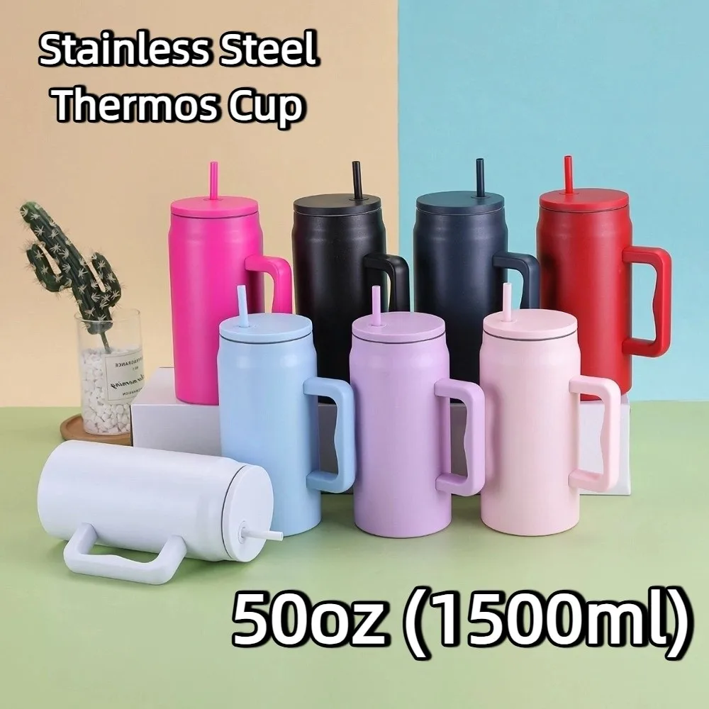 Moderner 50-Unzen-Autobecher, thermisch, einfach, wiederverwendbar, Trinkbecher, Edelstahl, 1500 ml, Thermobecher, Unisex