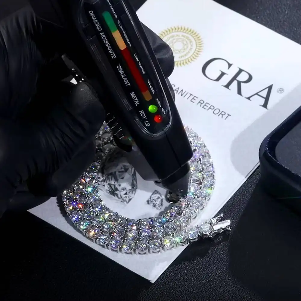 

Luxurious Unisex Hip-Hop Iced Out 925 Sterling Silver Fine Jewelry 3mm 4mm 5mm VVS Moissanite Lab Tennis Chain Necklace