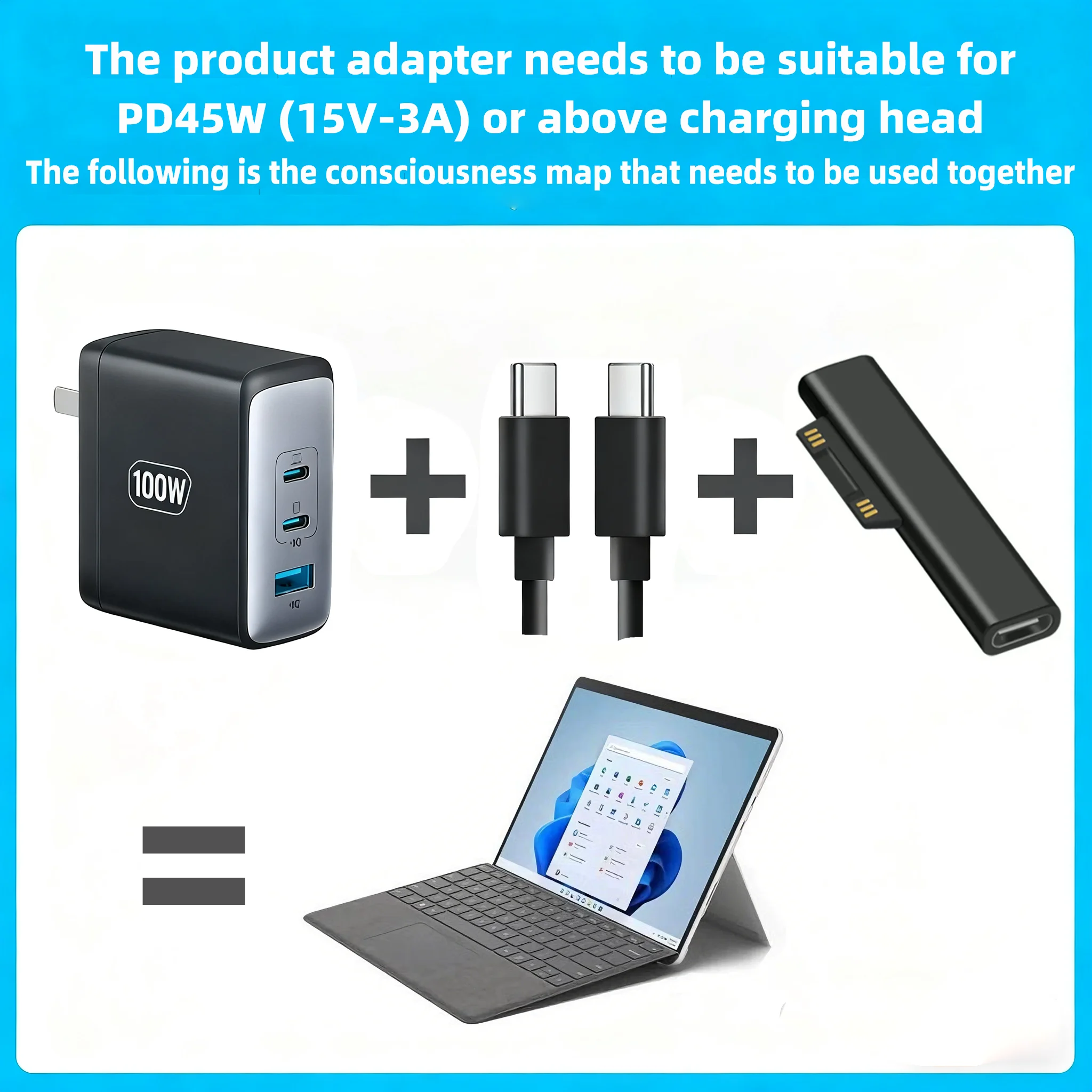 65W PD Fast Charging USB C Power Supply For Microsoft Surface Pro X 8 7 6 5 4 3 Go Book Converter Charger For Microsoft Surface