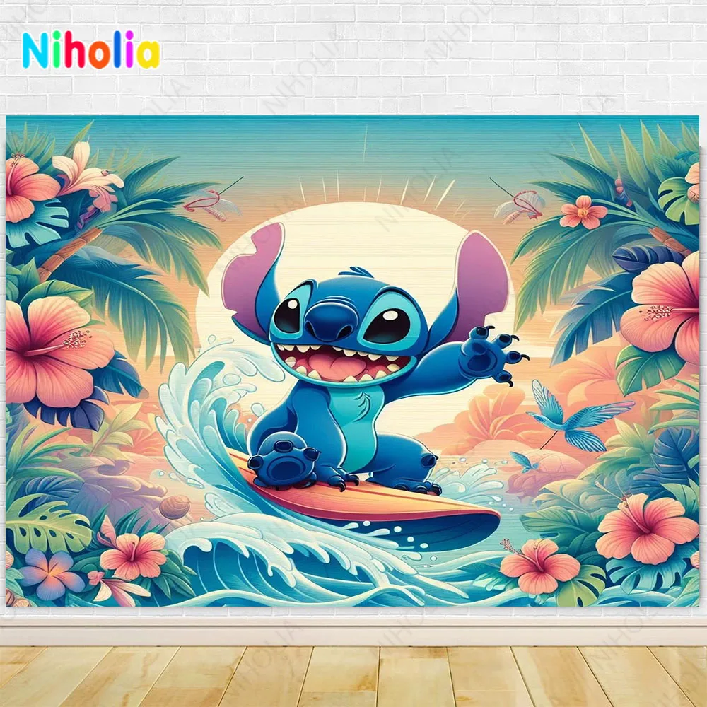 Lilo & Stitch latar belakang untuk anak-anak, pesta ulang tahun, fotografi, latar belakang, dekorasi kartun, properti Studio bayi, Banner, properti mandi
