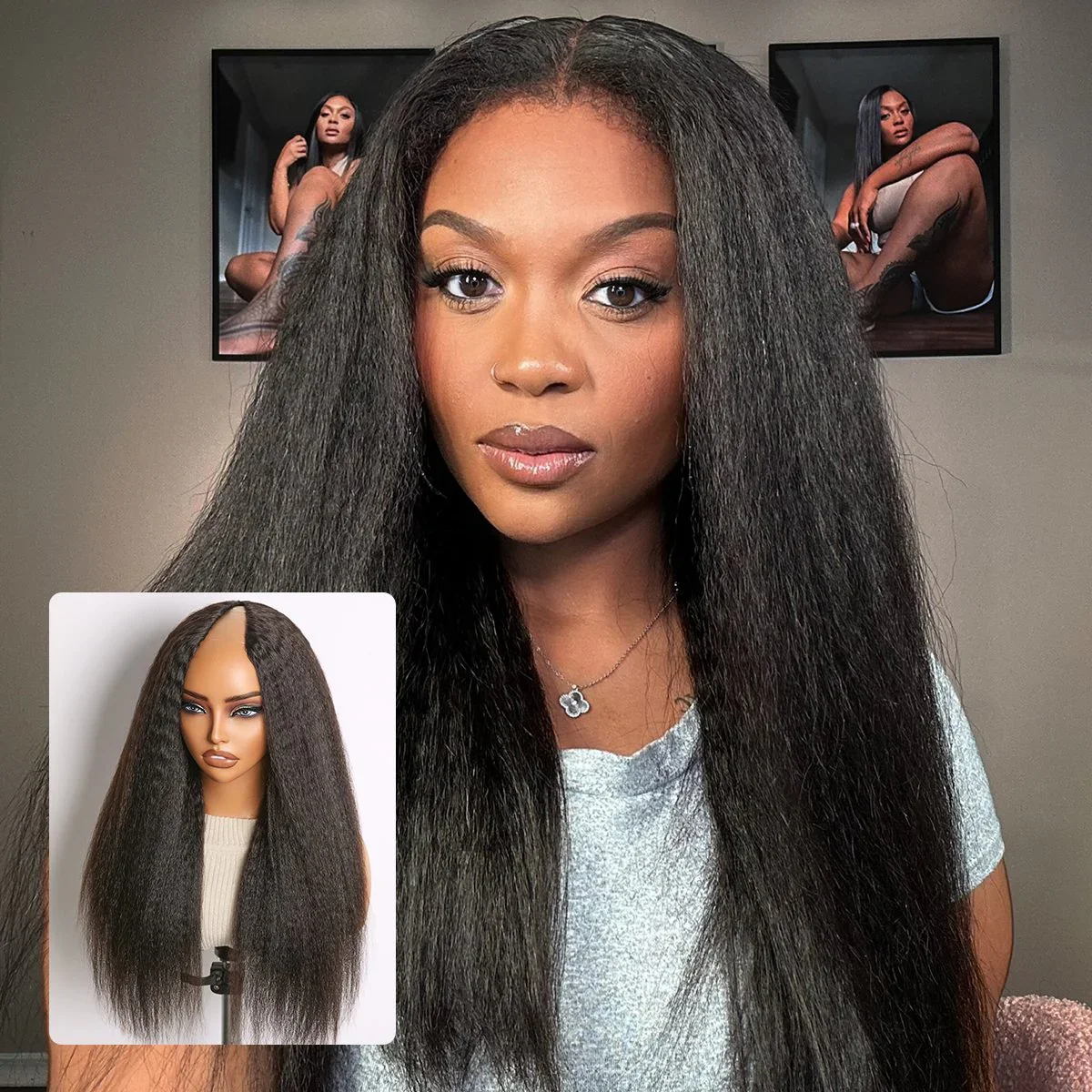 

16-36inch V Part Human Hair Wig 200% Density Kinky Straight Wigs Brazilian Virgin Hair Glueless Human Hair Wig Beginner Friendly
