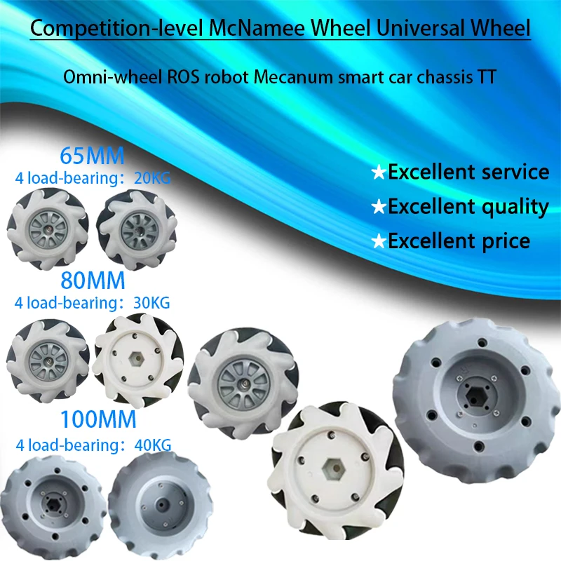

Competition-level McNum wheel universal wheel 65MM 80MM 100MM omnidirectional wheel ROS robot Mecanum smart car chassis TT