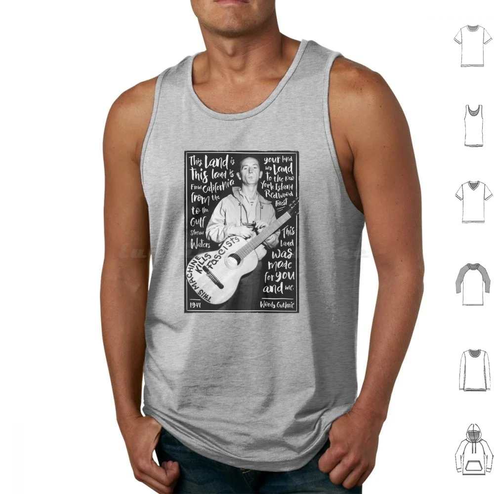 Woody Guthrie-This Land Is Your Land Tank Tops Print Cotton Usa America United States Woody Guthrie Folk Country South